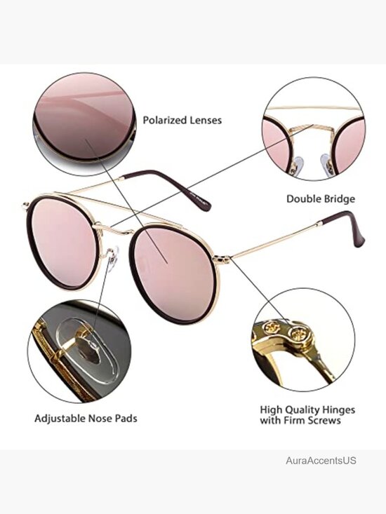 Vintage Round Polarized Sunglasses Double Bridge Metal Frame main image 7